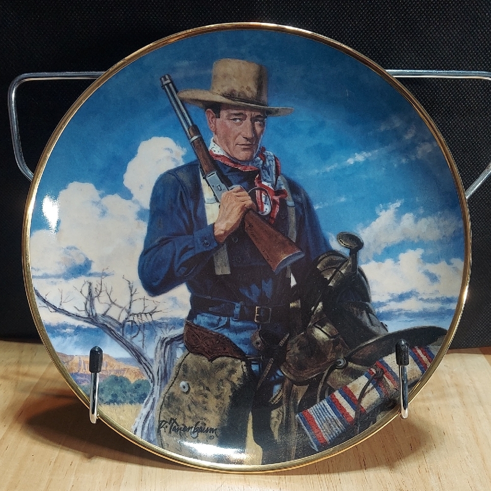John Wayne Spirit Of The West Collector Plate Franklin Mint COA Gold Trim